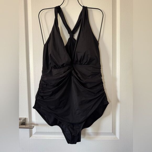 SHAPELLX Tummy Control Swimsuit Women Ruched V Neck One Piece Black 3XL NWT - Picture 2 of 12